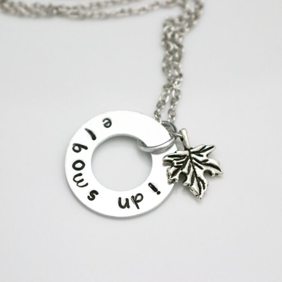 Elbows Up! Maple Leaf Hand Stamped Pendant Necklace - Handmade & Hypoallergenic - Picture 10 of 13